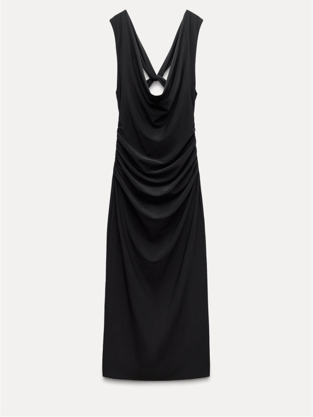 Zara Black Sleeveless Draped Midi Dress with Cowl Back